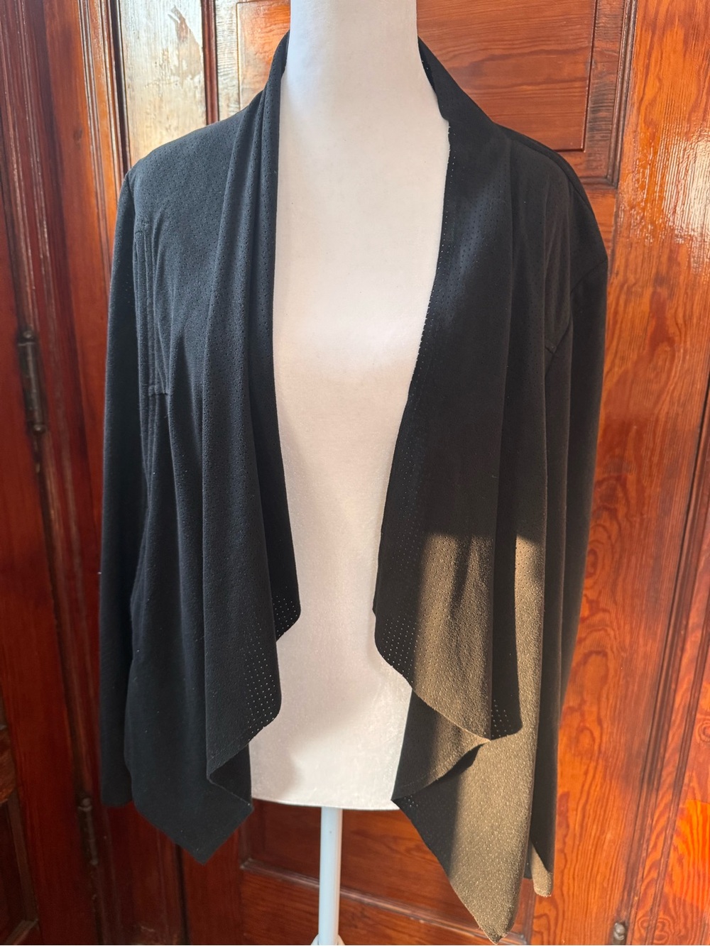 Liverpool Faux Suede Black Cascading Cardigan – Women’s Medium